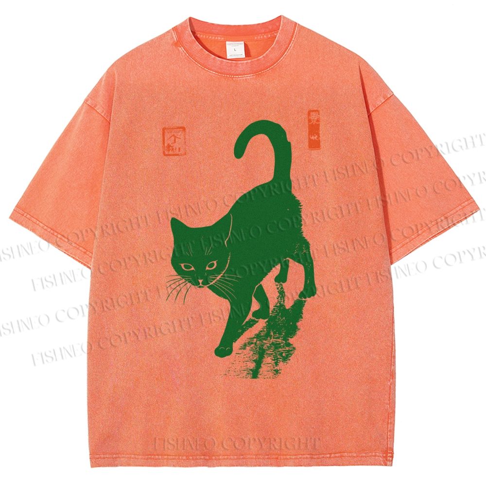 Unisex Cat Printed Washed Tee
