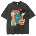 Unisex Neko Wave Kaiju Printed Washed Tee