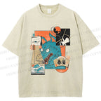 Unisex Neko Wave Kaiju Printed Washed Tee