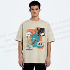 Unisex Neko Wave Kaiju Printed Washed Tee