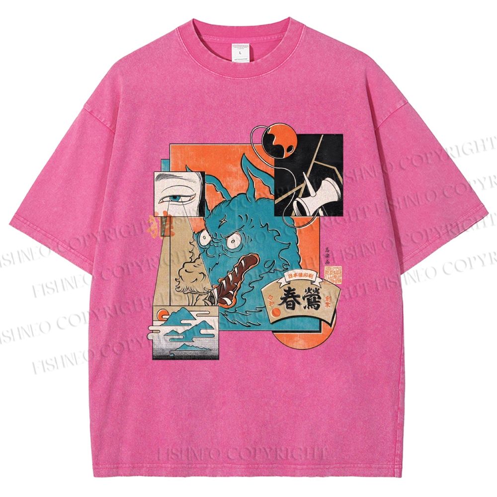 Unisex Neko Wave Kaiju Printed Washed Tee