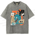 Unisex Neko Wave Kaiju Printed Washed Tee