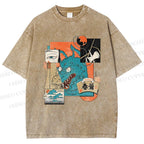 Unisex Neko Wave Kaiju Printed Washed Tee