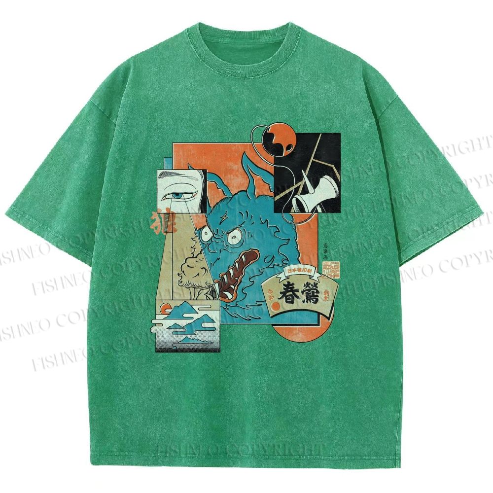 Unisex Neko Wave Kaiju Printed Washed Tee