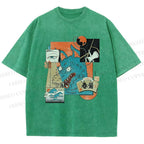 Unisex Neko Wave Kaiju Printed Washed Tee