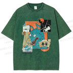Unisex Neko Wave Kaiju Printed Washed Tee