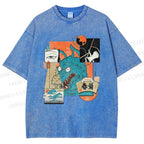 Unisex Neko Wave Kaiju Printed Washed Tee