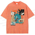 Unisex Neko Wave Kaiju Printed Washed Tee
