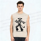 Unisex Disco Dancing Dairy Cow Printed Washed Tank Top