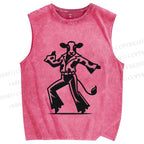 Unisex Disco Dancing Dairy Cow Printed Washed Tank Top