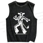 Unisex Disco Dancing Dairy Cow Printed Washed Tank Top
