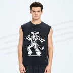 Unisex Disco Dancing Dairy Cow Printed Washed Tank Top