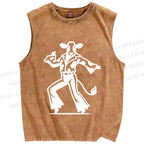 Unisex Disco Dancing Dairy Cow Printed Washed Tank Top