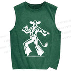 Unisex Disco Dancing Dairy Cow Printed Washed Tank Top