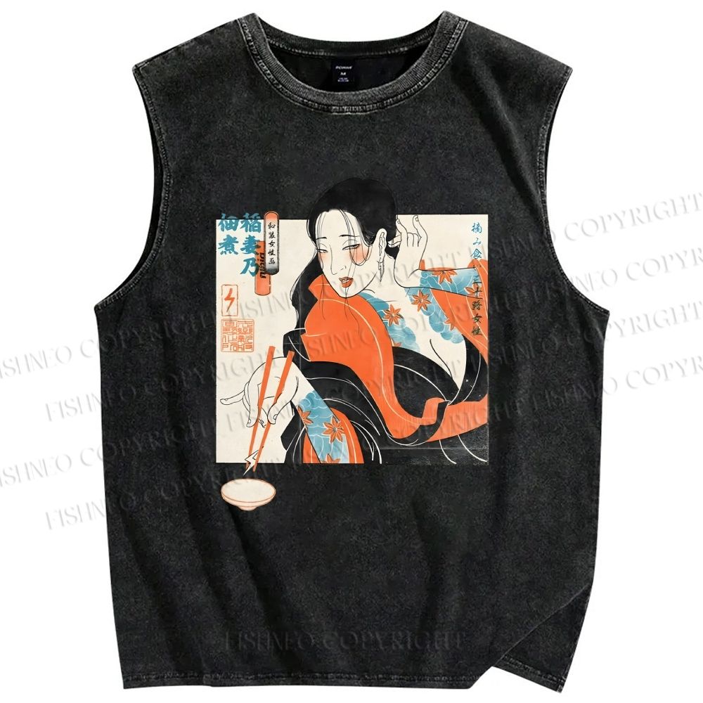 Unisex Woman Samurai Ninja Printed Washed Tank Top