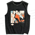Unisex Woman Samurai Ninja Printed Washed Tank Top