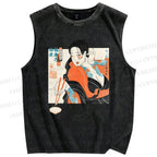 Unisex Woman Samurai Ninja Printed Washed Tank Top