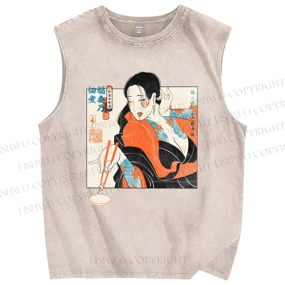 Unisex Woman Samurai Ninja Printed Washed Tank Top