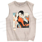 Unisex Woman Samurai Ninja Printed Washed Tank Top