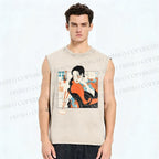 Unisex Woman Samurai Ninja Printed Washed Tank Top