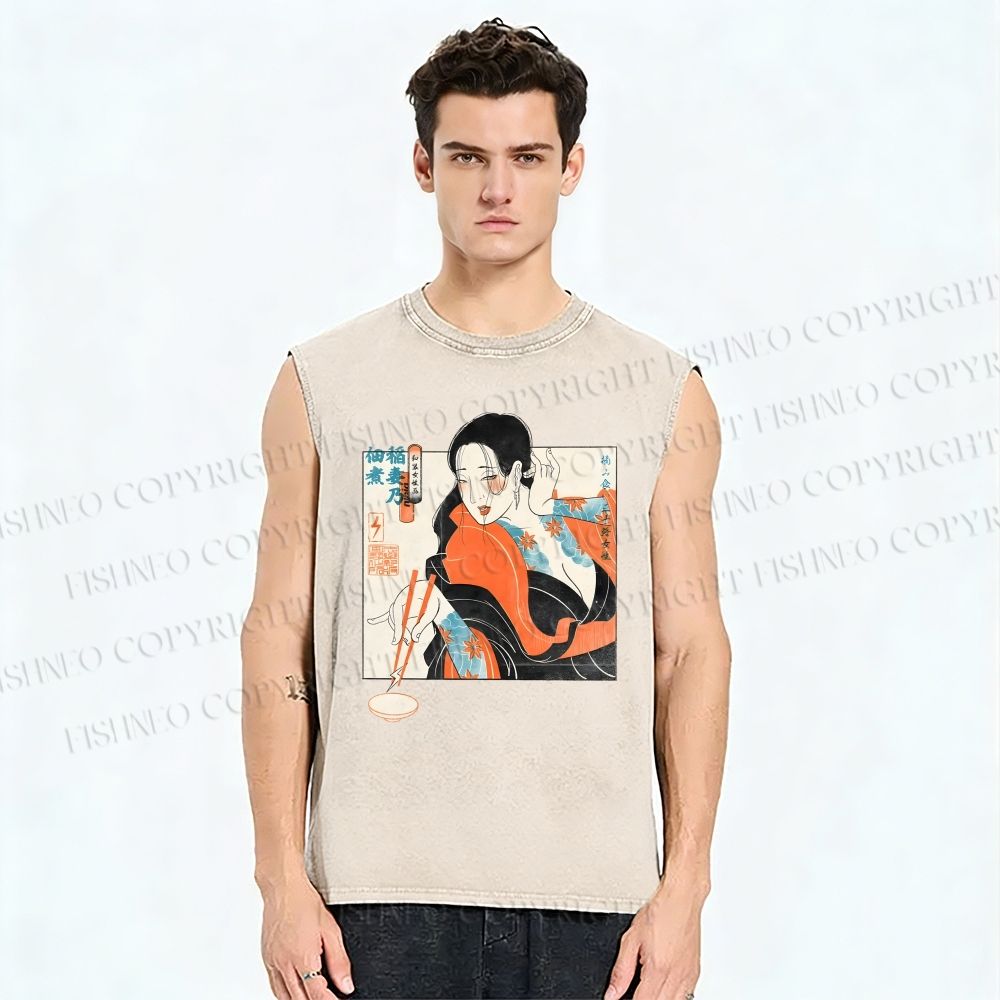 Unisex Woman Samurai Ninja Printed Washed Tank Top