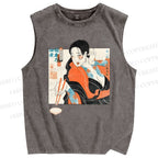 Unisex Woman Samurai Ninja Printed Washed Tank Top