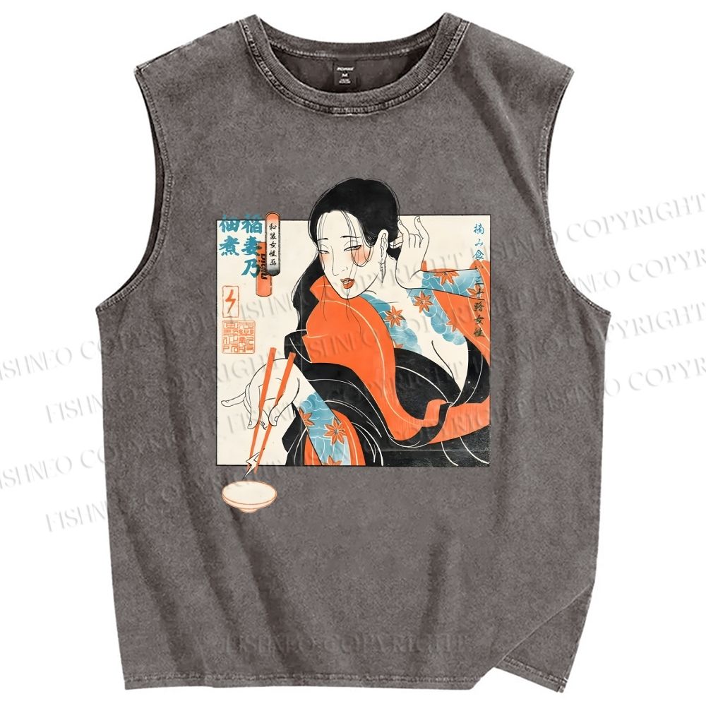 Unisex Woman Samurai Ninja Printed Washed Tank Top