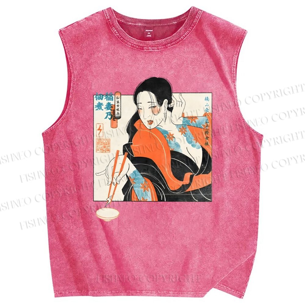 Unisex Woman Samurai Ninja Printed Washed Tank Top