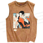 Unisex Woman Samurai Ninja Printed Washed Tank Top
