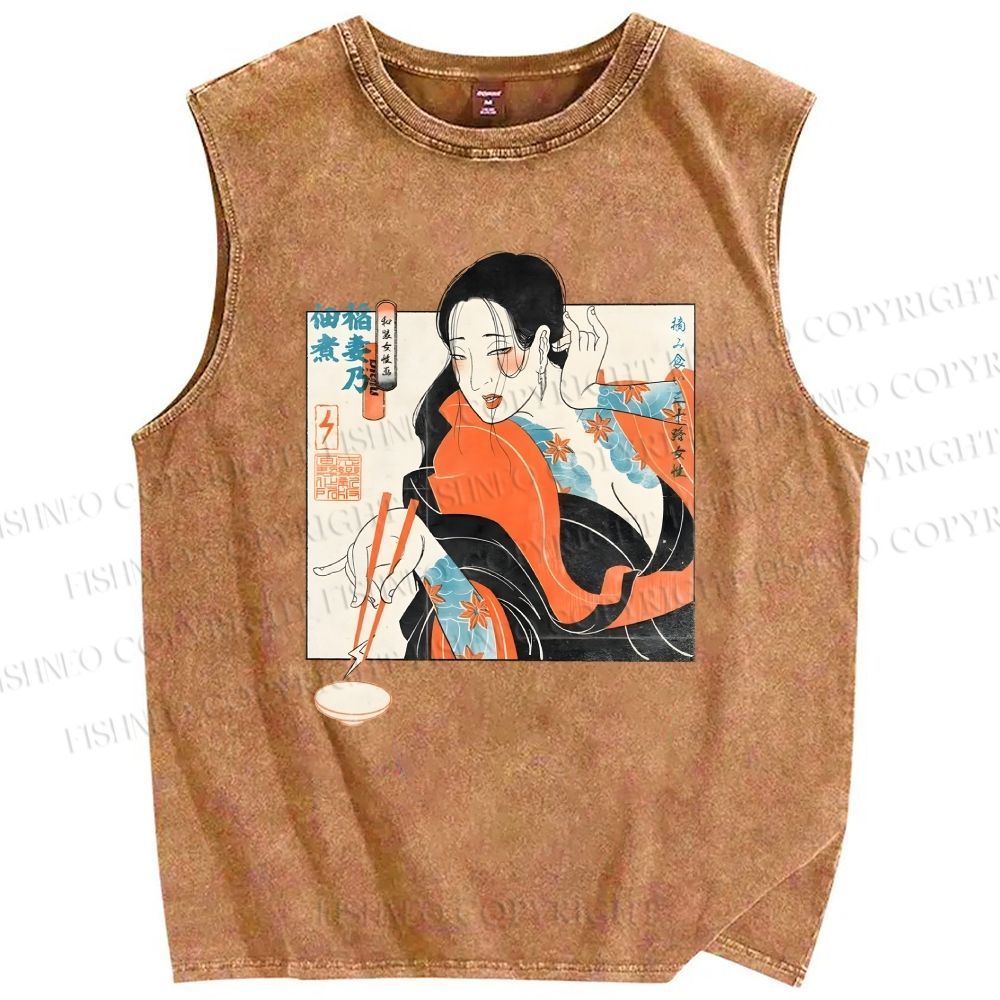 Unisex Woman Samurai Ninja Printed Washed Tank Top