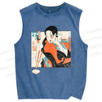 Unisex Woman Samurai Ninja Printed Washed Tank Top