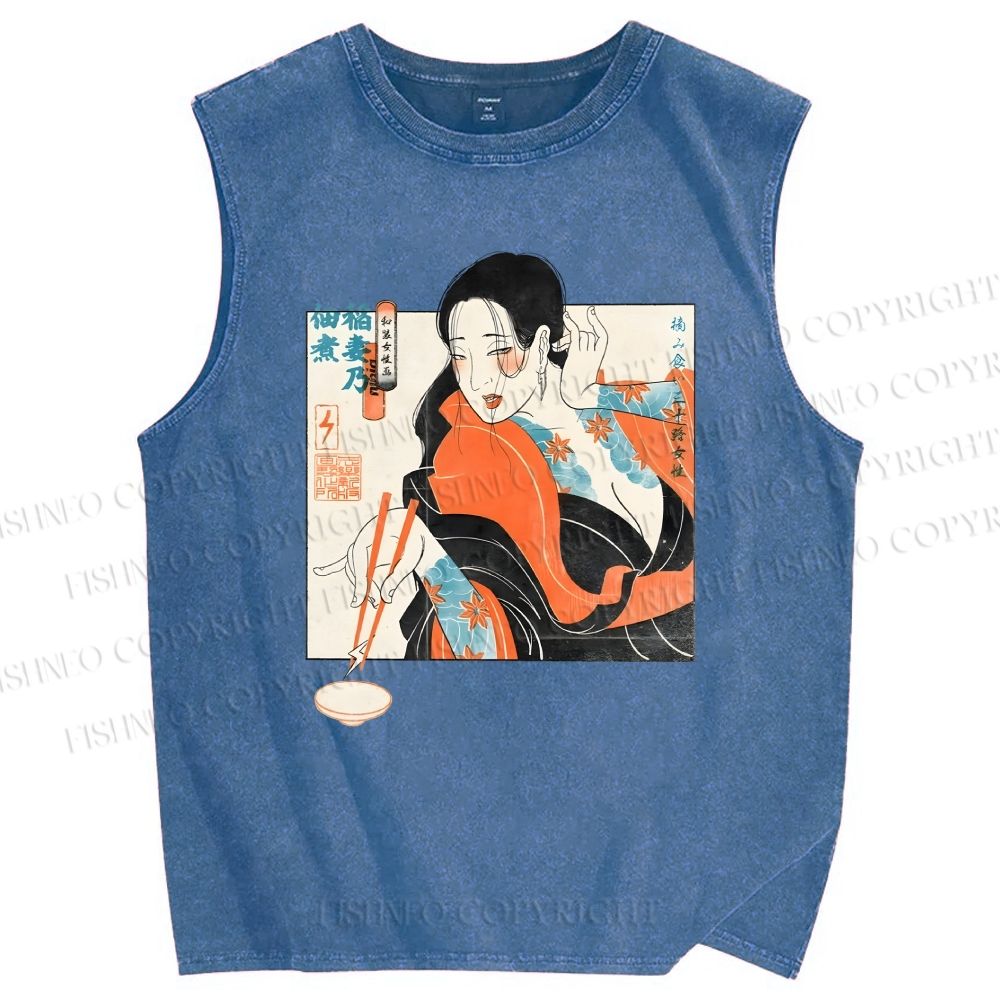 Unisex Woman Samurai Ninja Printed Washed Tank Top