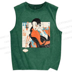 Unisex Woman Samurai Ninja Printed Washed Tank Top
