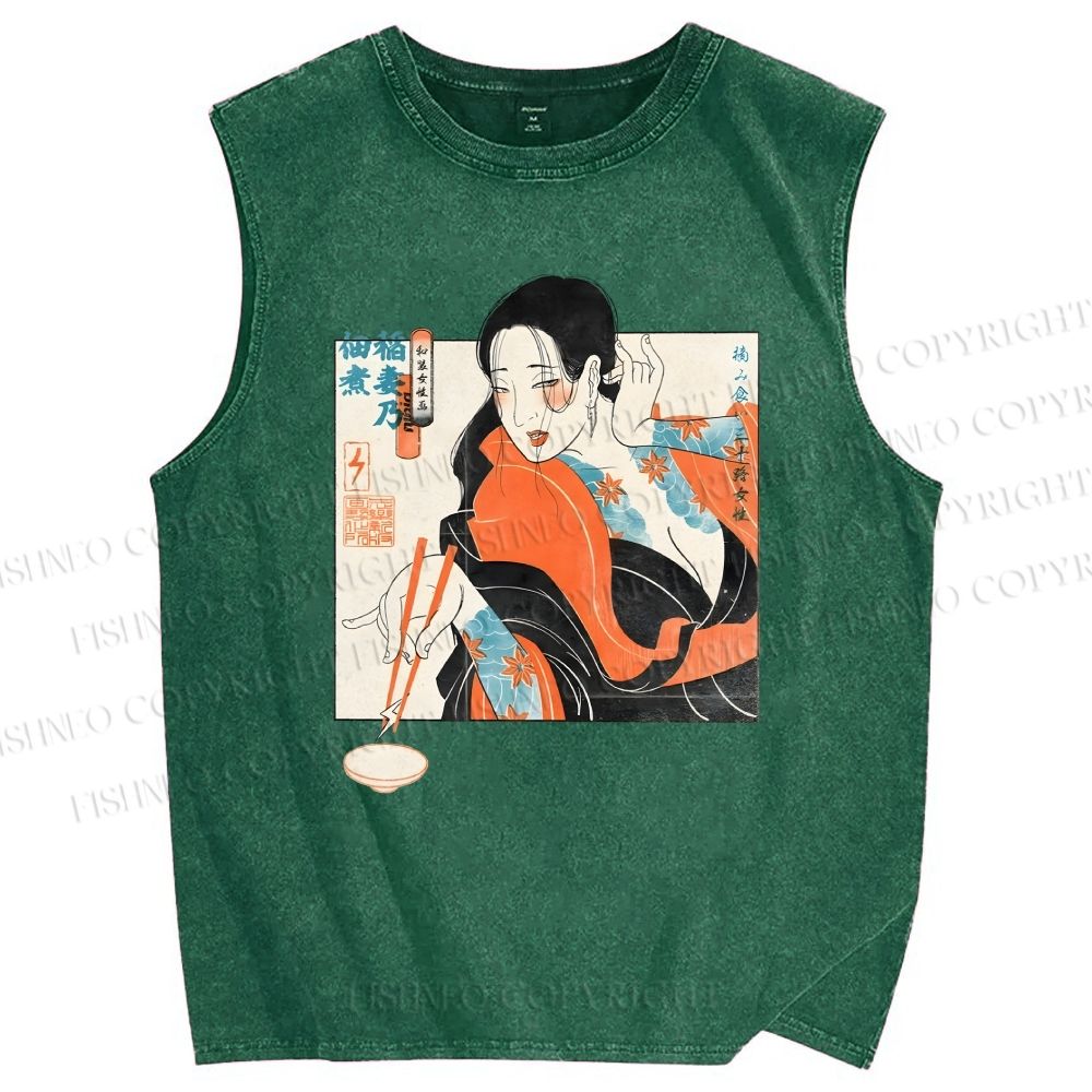 Unisex Woman Samurai Ninja Printed Washed Tank Top