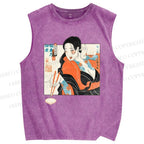 Unisex Woman Samurai Ninja Printed Washed Tank Top