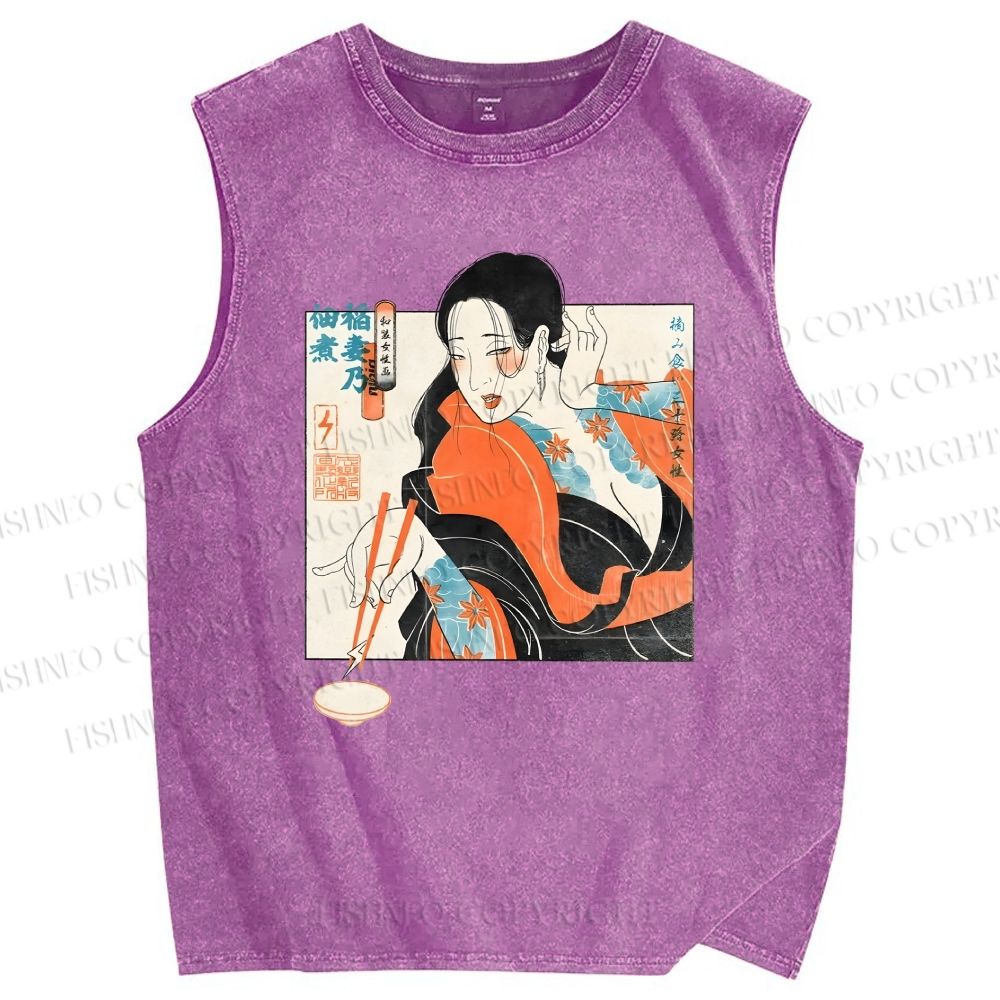 Unisex Woman Samurai Ninja Printed Washed Tank Top