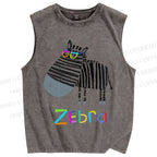 Unisex Funny Zebra Wearing Glasses Printed Washed Tank Top