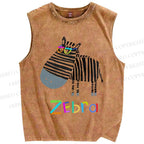 Unisex Funny Zebra Wearing Glasses Printed Washed Tank Top