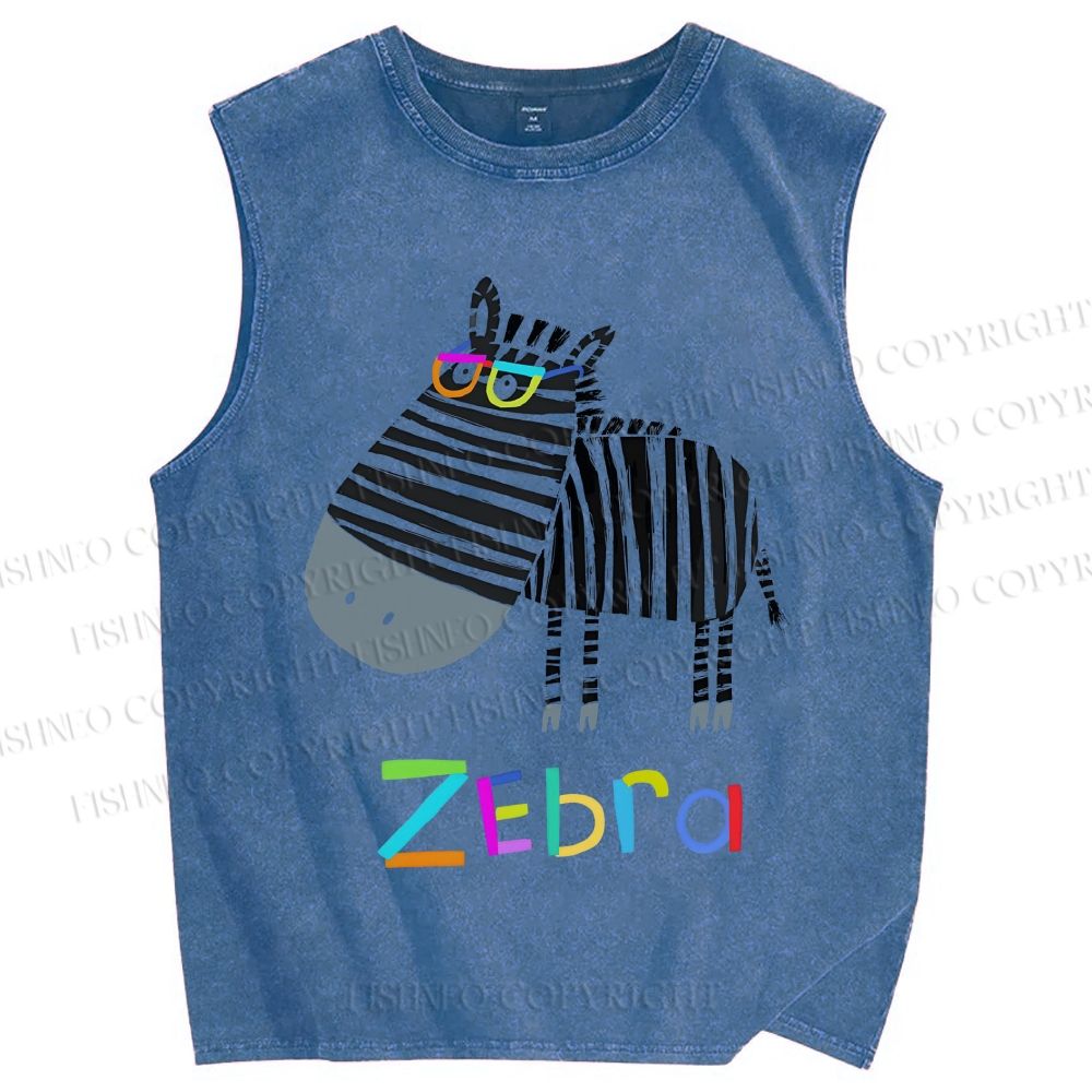 Unisex Funny Zebra Wearing Glasses Printed Washed Tank Top