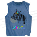Unisex Funny Zebra Wearing Glasses Printed Washed Tank Top