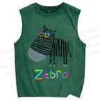 Unisex Funny Zebra Wearing Glasses Printed Washed Tank Top