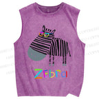 Unisex Funny Zebra Wearing Glasses Printed Washed Tank Top