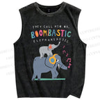 Unisex Elephants Printed Washed Tank Top