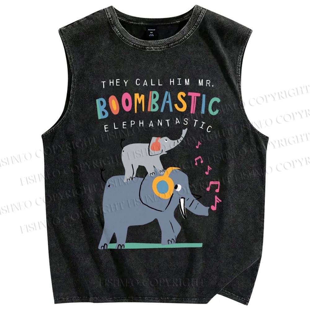 Unisex Elephants Printed Washed Tank Top