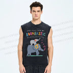 Unisex Elephants Printed Washed Tank Top