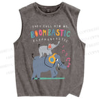 Unisex Elephants Printed Washed Tank Top