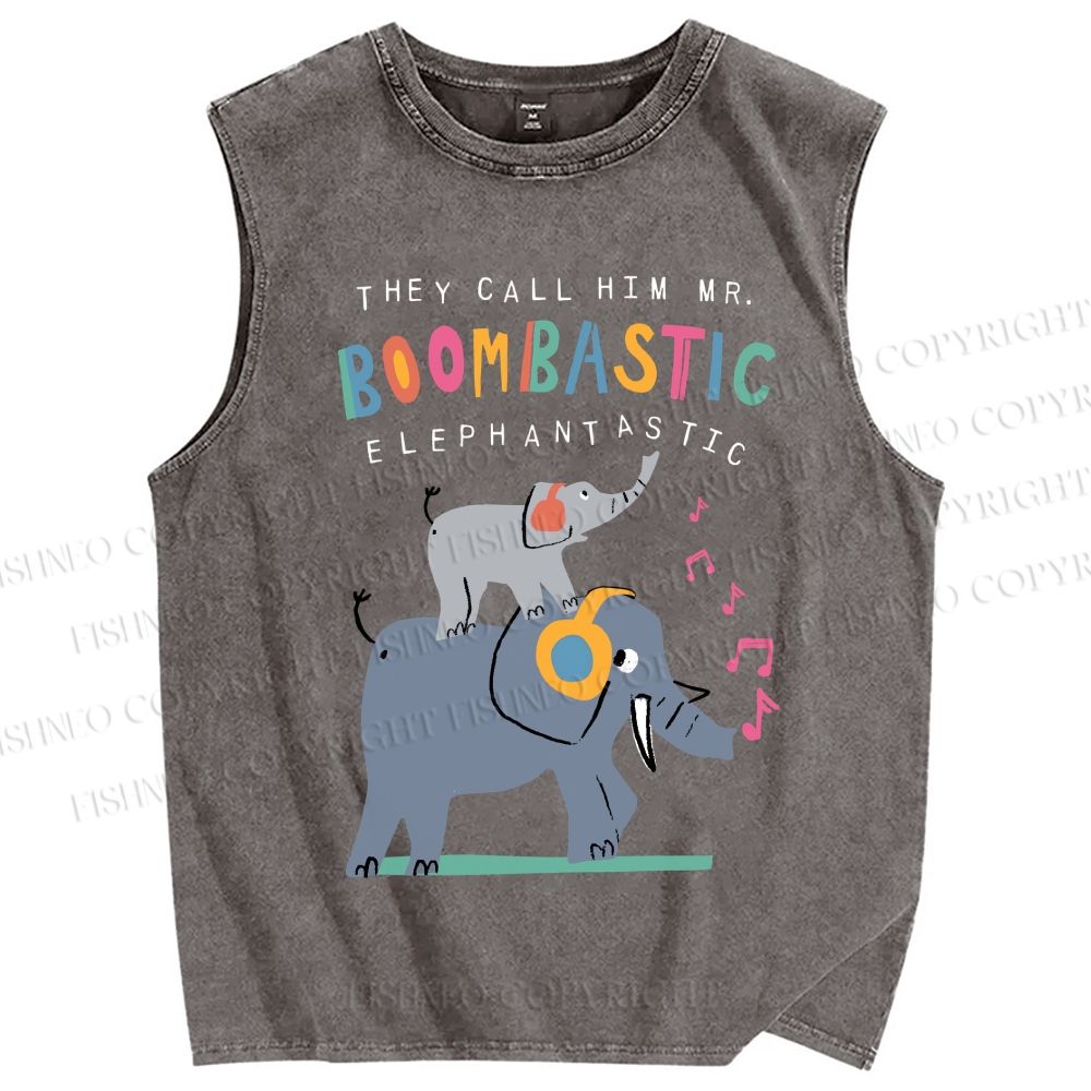 Unisex Elephants Printed Washed Tank Top