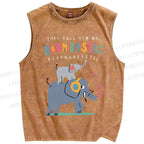 Unisex Elephants Printed Washed Tank Top