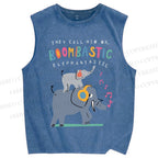 Unisex Elephants Printed Washed Tank Top