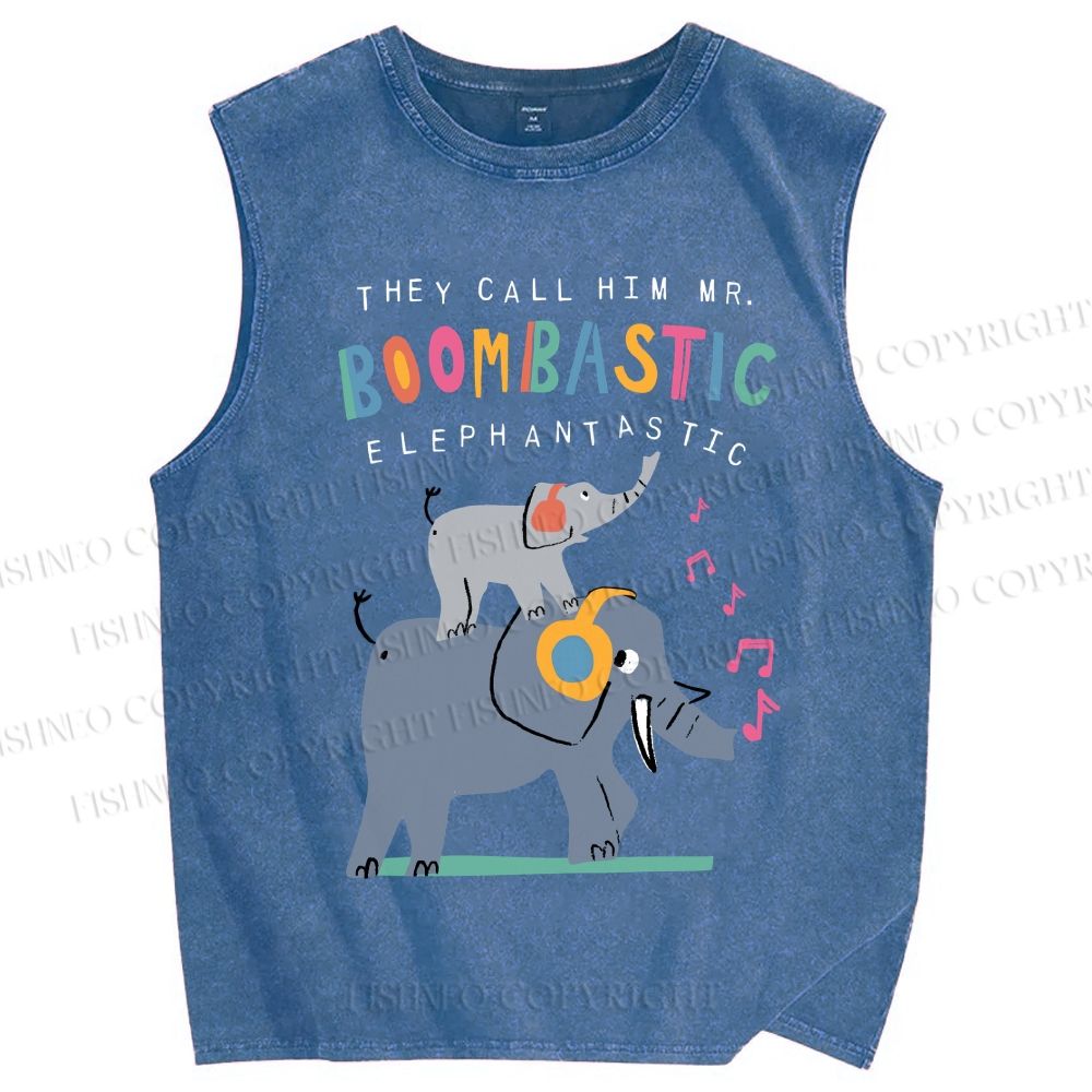 Unisex Elephants Printed Washed Tank Top